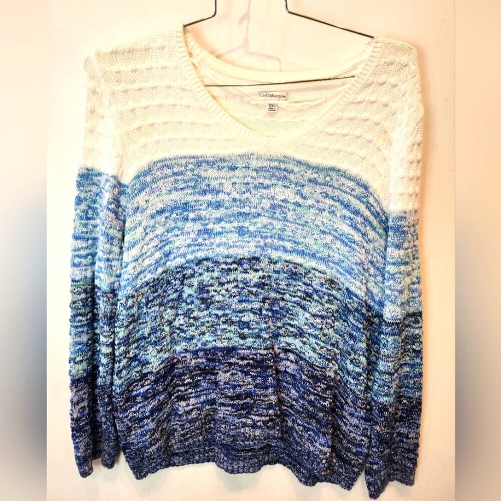 Croft & Barrow Blue & White‎ Striped V Neck Cotton Sweater Long Sleeve Size XXL